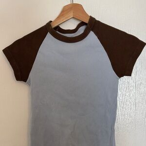 Brandy Melville Brown and Blue Crop Tee
